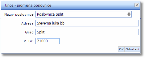 Podaci o novoj poslovnici Podaci o novoj poslovnici