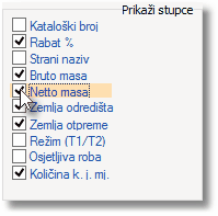 Prikazi stupce u fakturi