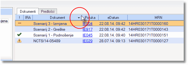 Sortiranje kolone